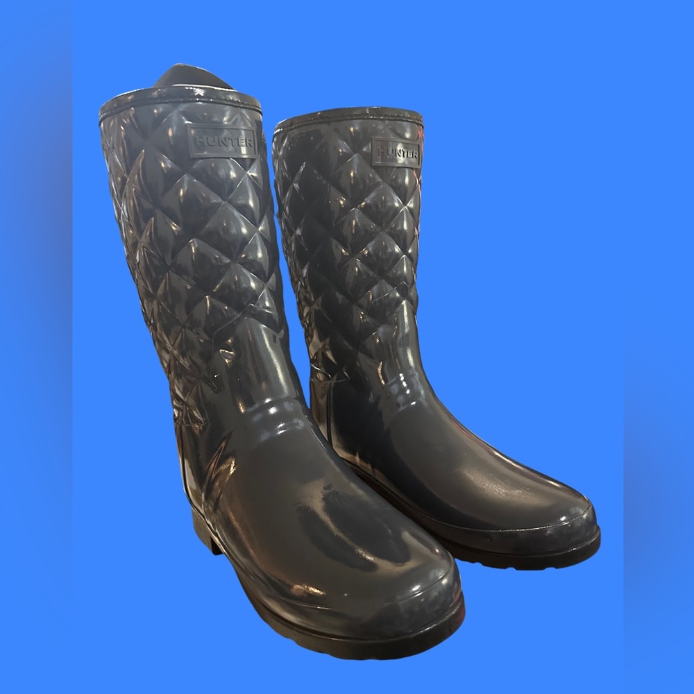 HUNTER Original Short Rain Boot Rubber Blue Glossy Ribbed Sz 6
